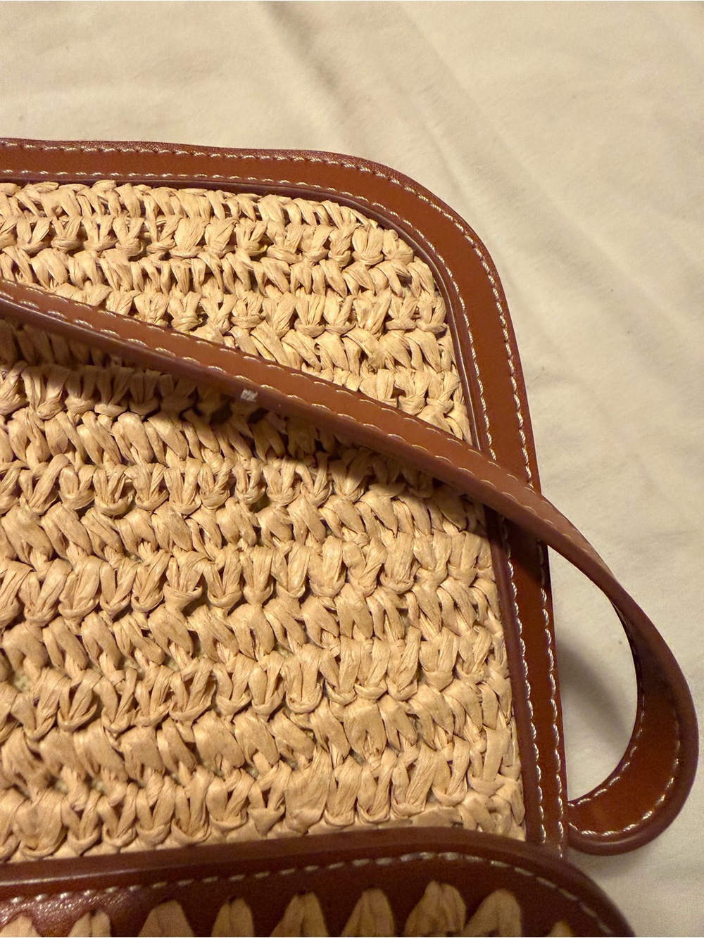 MNG - Mango Woven Straw Crossbody Bag with Brown Leather Details - Picture 11 of 14